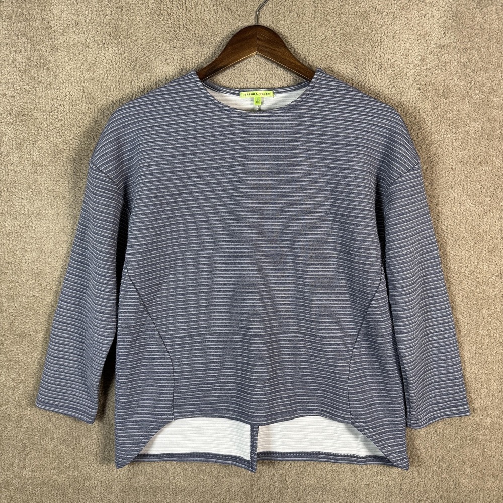 Trisha Tyler Shirt Womens Small Blue Stripe High‎ Low Hem Stretch Knit Top